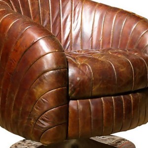 Brown Leather Swivel Chair With Footstool