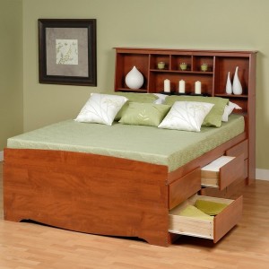 Queen Bed With Storage Drawers And Bookcase Headboard