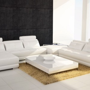 White Leather Sectional With Ottoman